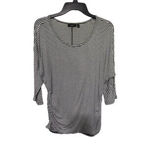 APT 9 Knit Top Black White Stripe with Rouching on sides Womans PL